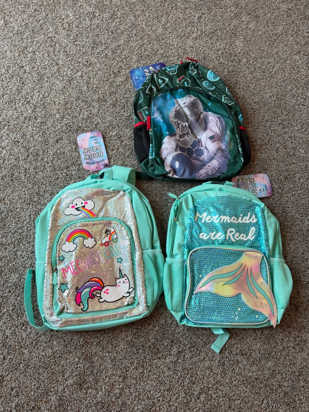 NWT Kids Backpack Bundle Unicorn Mermaid Space Dinosaur 3 Pack